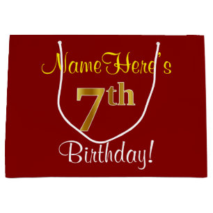 Grand Sac Cadeau Élégant, rouge, anniversaire d'or de Faux 7ème