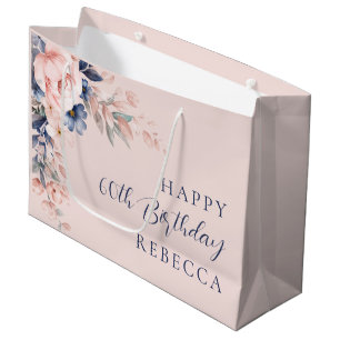 Grand Sac Cadeau Élégant script floral 60e anniversaire personnalis
