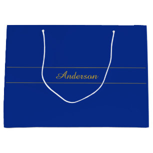 Grand Sac Cadeau Élégant script or sur Arrière - plan bleu marine