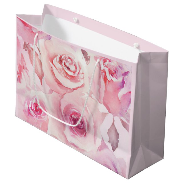 Grand Sac Cadeau Élégant Soft subtil Floral Rose rose rose (Devant Angle)