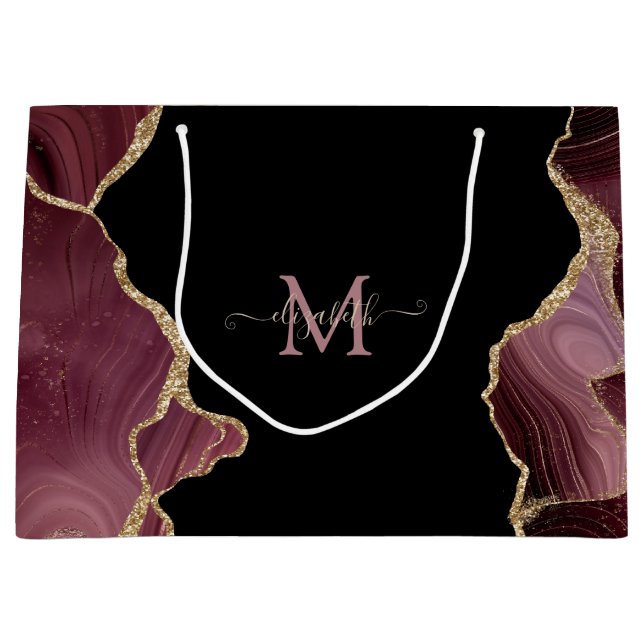 Grand Sac Cadeau Elegant Stylish Gold Glitter Burgundy Agate (Devant)