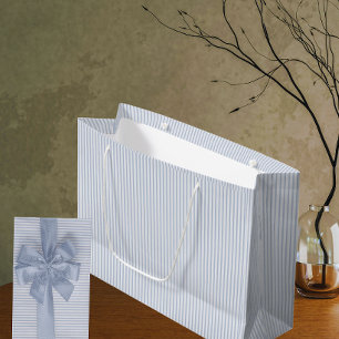 Grand Sac Cadeau Élégant vintage bleu rayé délavé pour toutes occas