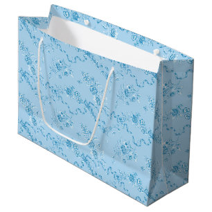 Grand Sac Cadeau Elégant Vintage gravé Blue Roses et rubans La
