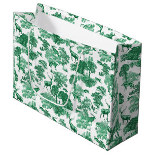 Grand Sac Cadeau Elégant Vintage Green Deer Fox Country Toile