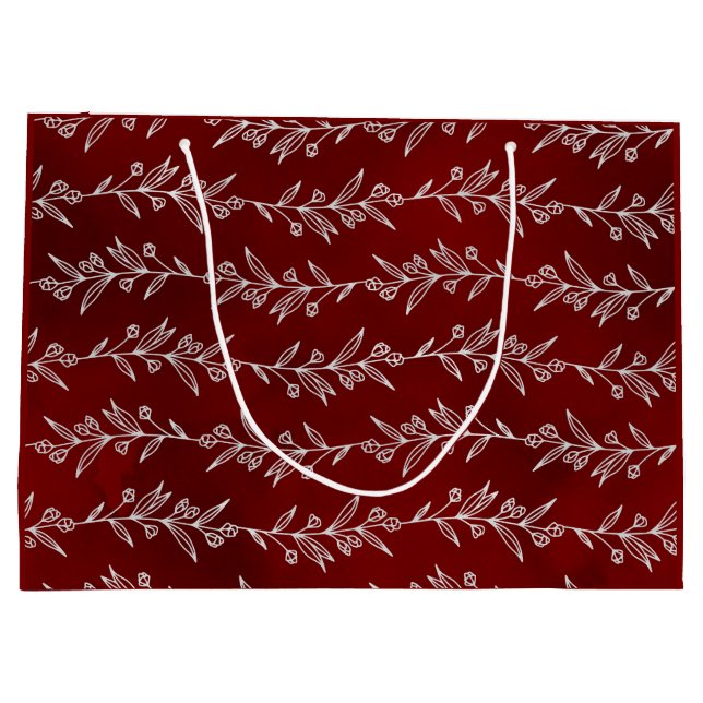 Grand Sac Cadeau Elegant White Floral Berry Vine Christmas Gift Bag (Dos)