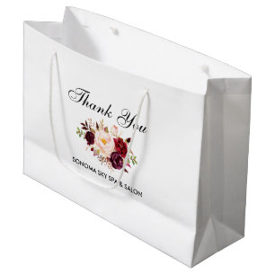 Grand Sac Cadeau Elégante aquarelle Bourgogne Merci floral