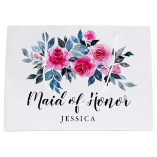 Grand Sac Cadeau Elégante Aquarelle Rose Florale Maid Of Honor