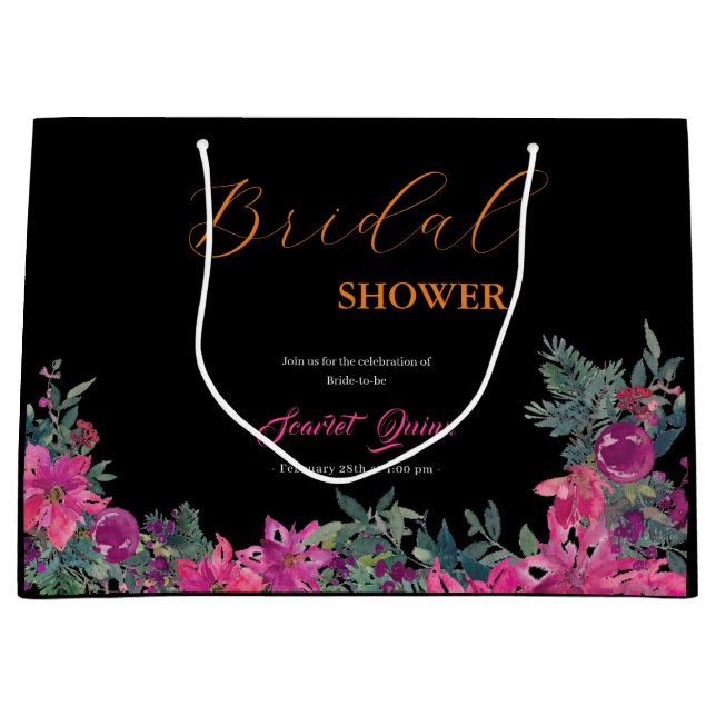 Grand Sac Cadeau Elégante aquarelle rose poussiéreuse douche nuptia (Devant)