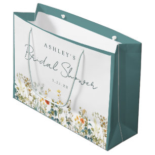 Grand Sac Cadeau Élégante Baby Shower de Fleurs Sauvages de Mariée