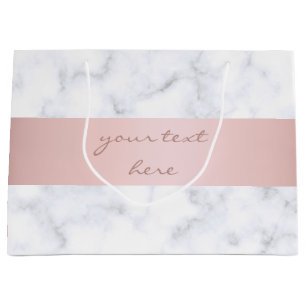 Grand Sac Cadeau élégante bande rose en marbre blanc