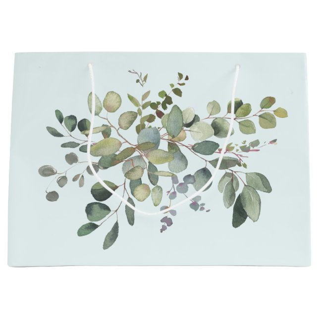 Grand Sac Cadeau Élégante branche Eucalyptus Botanique Dusty Green (Devant)