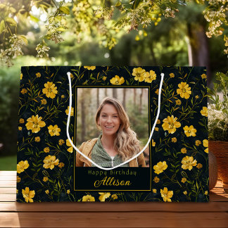 Grand Sac Cadeau Elégante Coupe-de-Beurre Jaune Photo Anniversaire