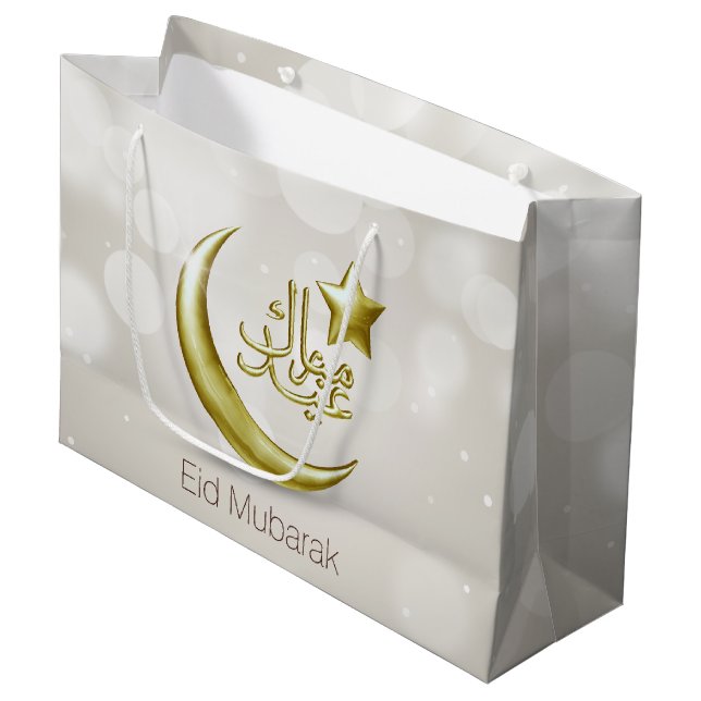 Grand Sac Cadeau Élégante étoile de la Lune d'Or de l'Aïd Moubarak  (Devant Angle)