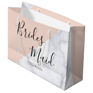 Grand Sac Cadeau Élégante femme de chambre en marbre blanc et rose 