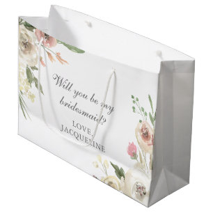 Grand Sac Cadeau Élégante Floral Custom Will you be My Bridesmaid