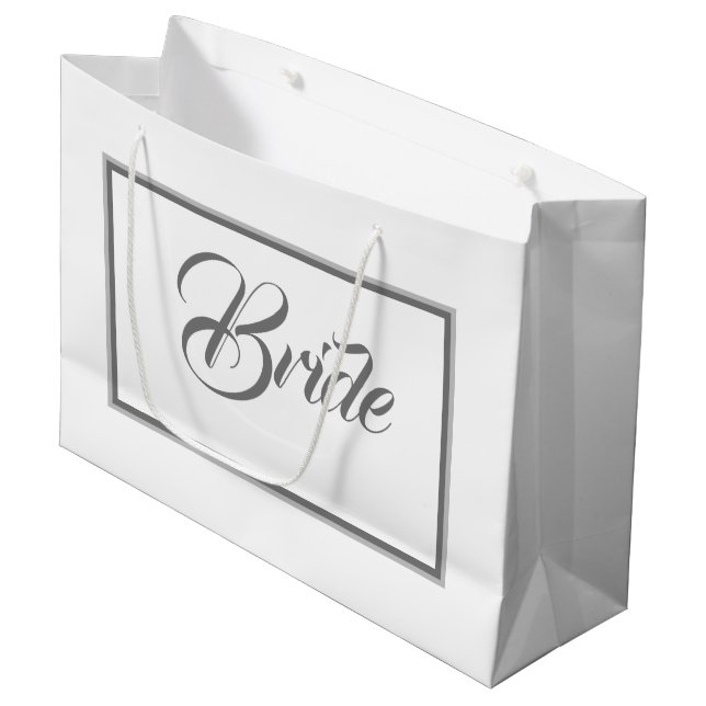 Grand Sac Cadeau Élégante mariée en gros sac-cadeau blanc et gris (Devant Angle)