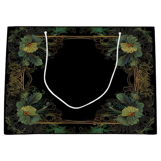 Grand Sac Cadeau Élégante moody victorienne vert foncé botanique (Devant)