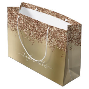 Grand Sac Cadeau Elégante parties scintillant en or rose en cuivre