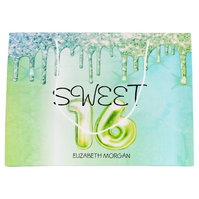 Grand Sac Cadeau Elégante Parties scintillant Green Drips Green Swe (Devant)