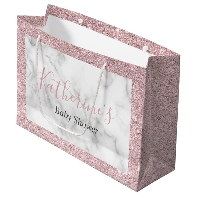 Grand Sac Cadeau Elégante parties scintillant rose or baby shower e (Devant Angle)