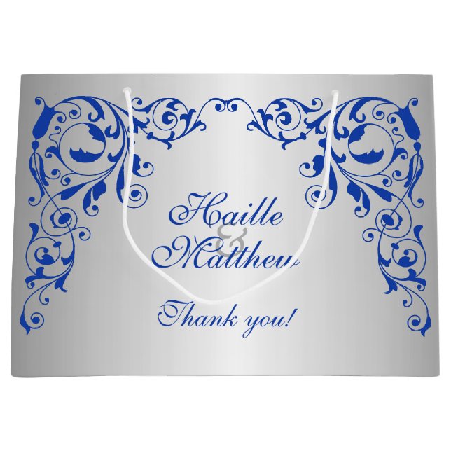 Grand Sac Cadeau Élégante Royal Blue Swirls (Devant)