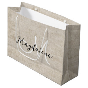 Grand Sac Cadeau Élégante texture de lin beige