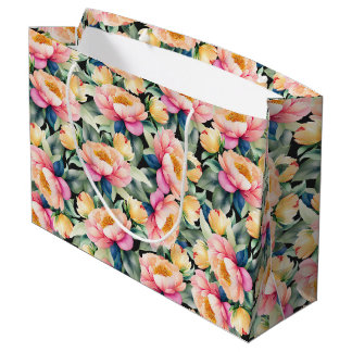 Grand Sac Cadeau Elégante tourbe d'aquarelle sur noir