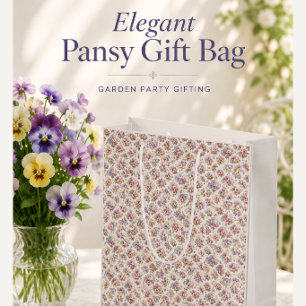 Grand Sac Cadeau Élégantes fleurs de pensée botaniques