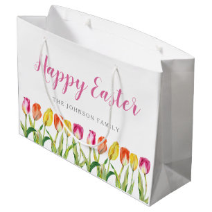 Grand Sac Cadeau Élégantes Tulipes d'Aquarelle Florale Colorée
