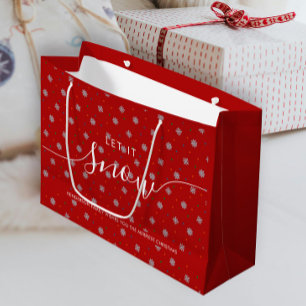 Grand Sac Cadeau Élégants flocons de neige et points rouges personn