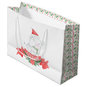 Grand Sac Cadeau Eléphant blanc mignon   Noël