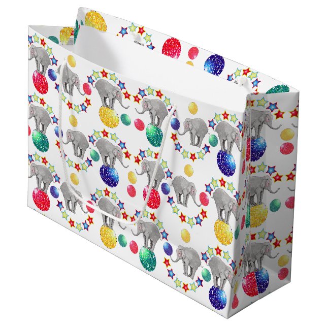 Grand Sac Cadeau Elephant Cirque Thème Anniversaire de enfant Party (Devant Angle)