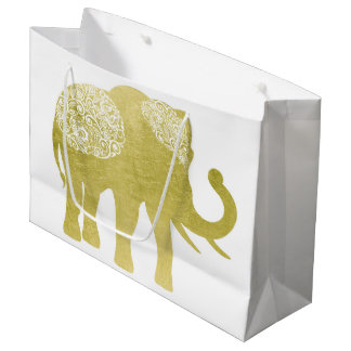 Grand Sac Cadeau Éléphant en filigrane d'or