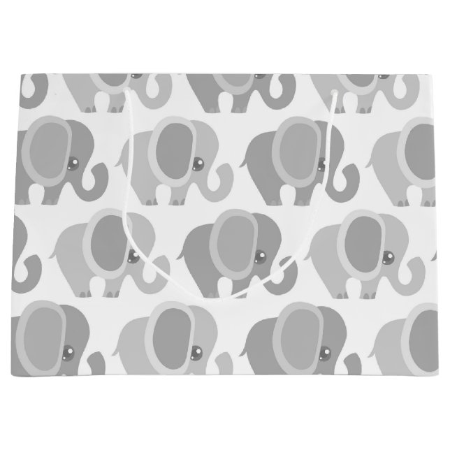 Grand Sac Cadeau Éléphant gris neutre de beau bébé (Devant)