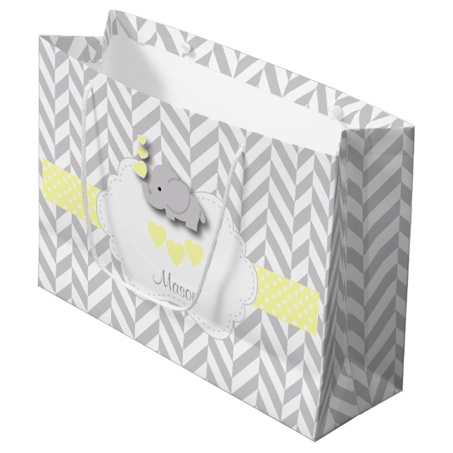 Grand Sac Cadeau Eléphant Jaune Design - Baby Boy Douche (Devant Angle)