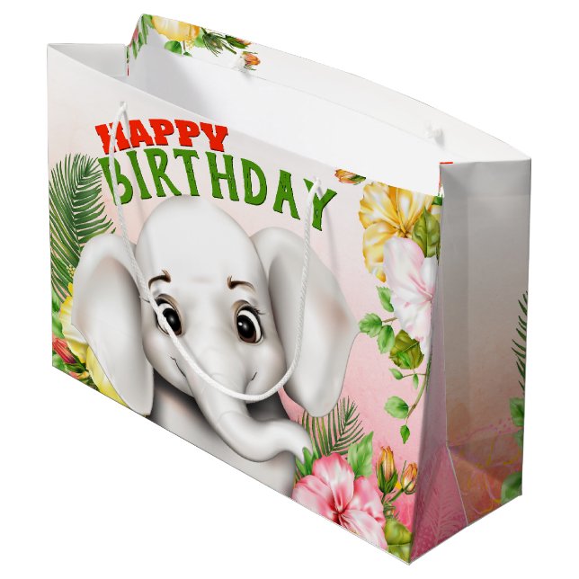 Grand Sac Cadeau Elephant Jungle Safari Anniversaire (Dos Angle)