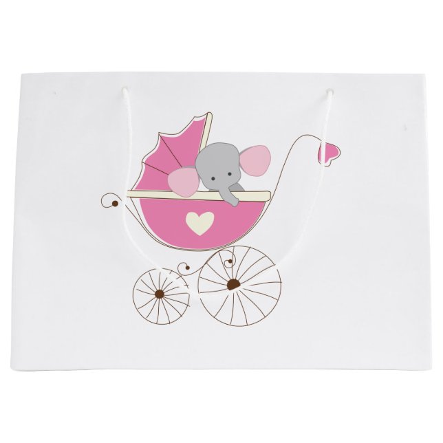 Grand Sac Cadeau Éléphant rose de bébé infantile (Devant)