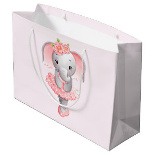 Grand Sac Cadeau Eléphant rose et gris mou Ballerina