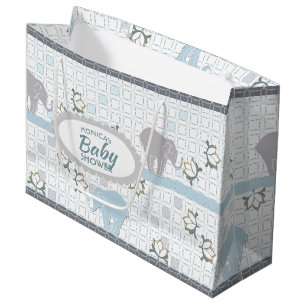 Grand Sac Cadeau Elephant Safari bleu   BABY SHOWER