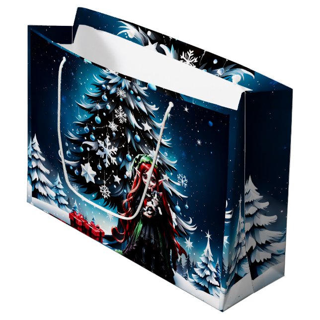 Grand Sac Cadeau Elfe de Noël avec Kitten. (Devant Angle)