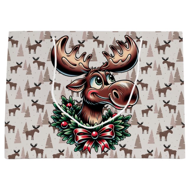 Grand Sac Cadeau Elk En Hiver (Devant)