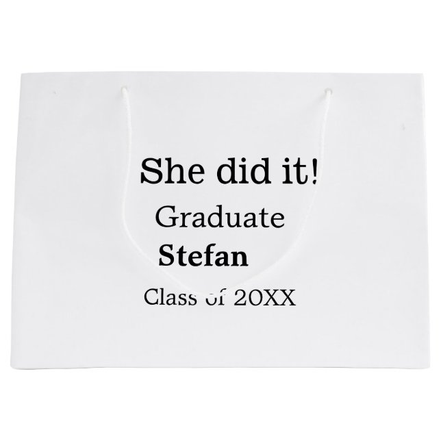 Grand Sac Cadeau Elle l'a fait diplômée ajouter nom classe de texte (Devant)