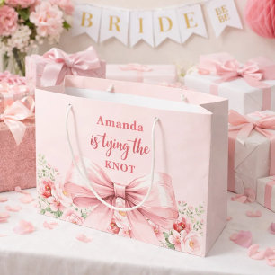 Grand Sac Cadeau Elle noue le nœud rose floral Shower de mariage