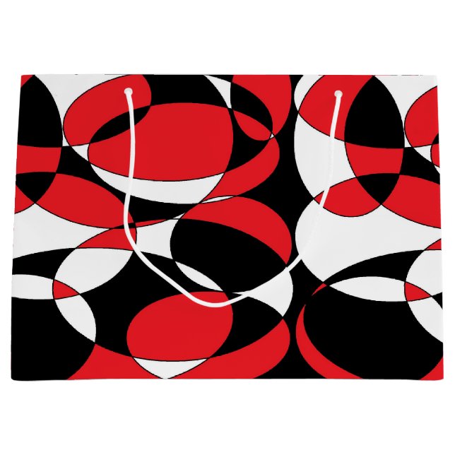 Grand Sac Cadeau Elliptiques noires, blanches et rouges (Devant)