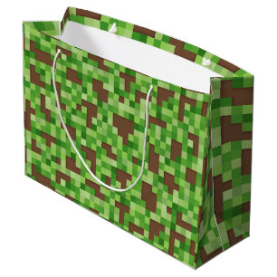 Grand Sac Cadeau Emballage cadeau Pixel Camo en vert et marron pour