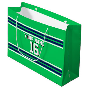 Grand Sac Cadeau Emerald Green avec Navy White Stripes Team Jersey
