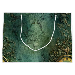 Grand Sac Cadeau Émeraude Green Rustic Steampunk Horloge (8)