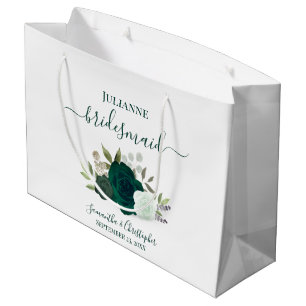 Grand Sac Cadeau Émeraude Vert Bohème Roses Mariage Demoiselles d'H