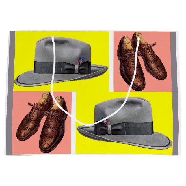 Grand Sac Cadeau Empreinte de chaussures fedora et wingtip dans les (Devant)