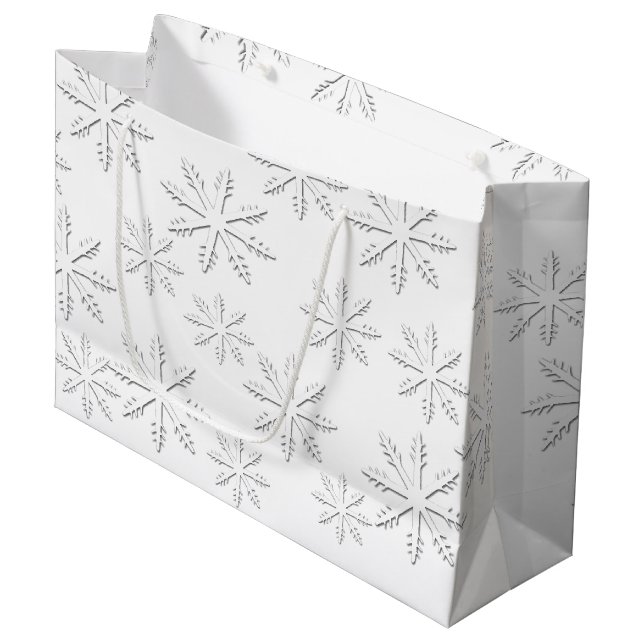 Grand Sac Cadeau Empreinte de flocon de neige (Devant Angle)
